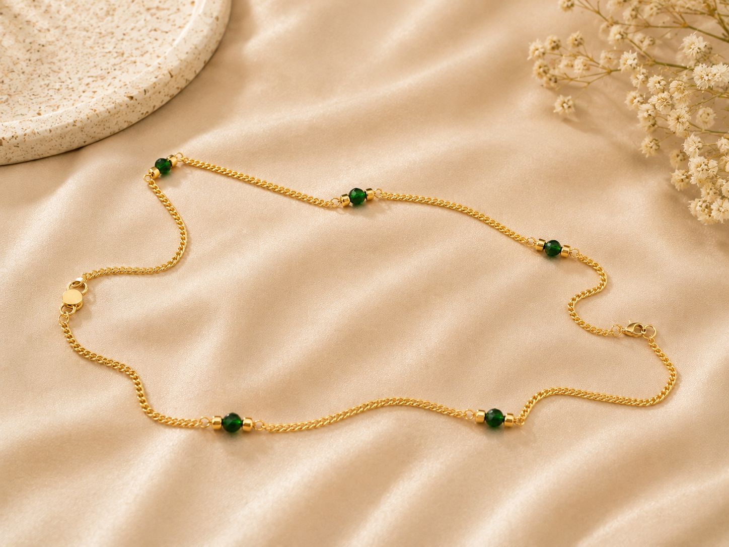 Green Pearl Simple Anklet